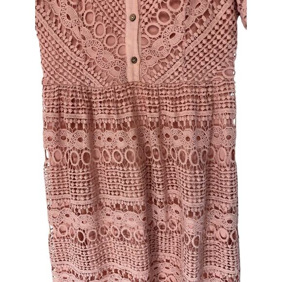 Polagram Dress Pink Lace Button Front Short‎ Sleeve Guipure Lace Dainty Medium - Picture 5 of 14